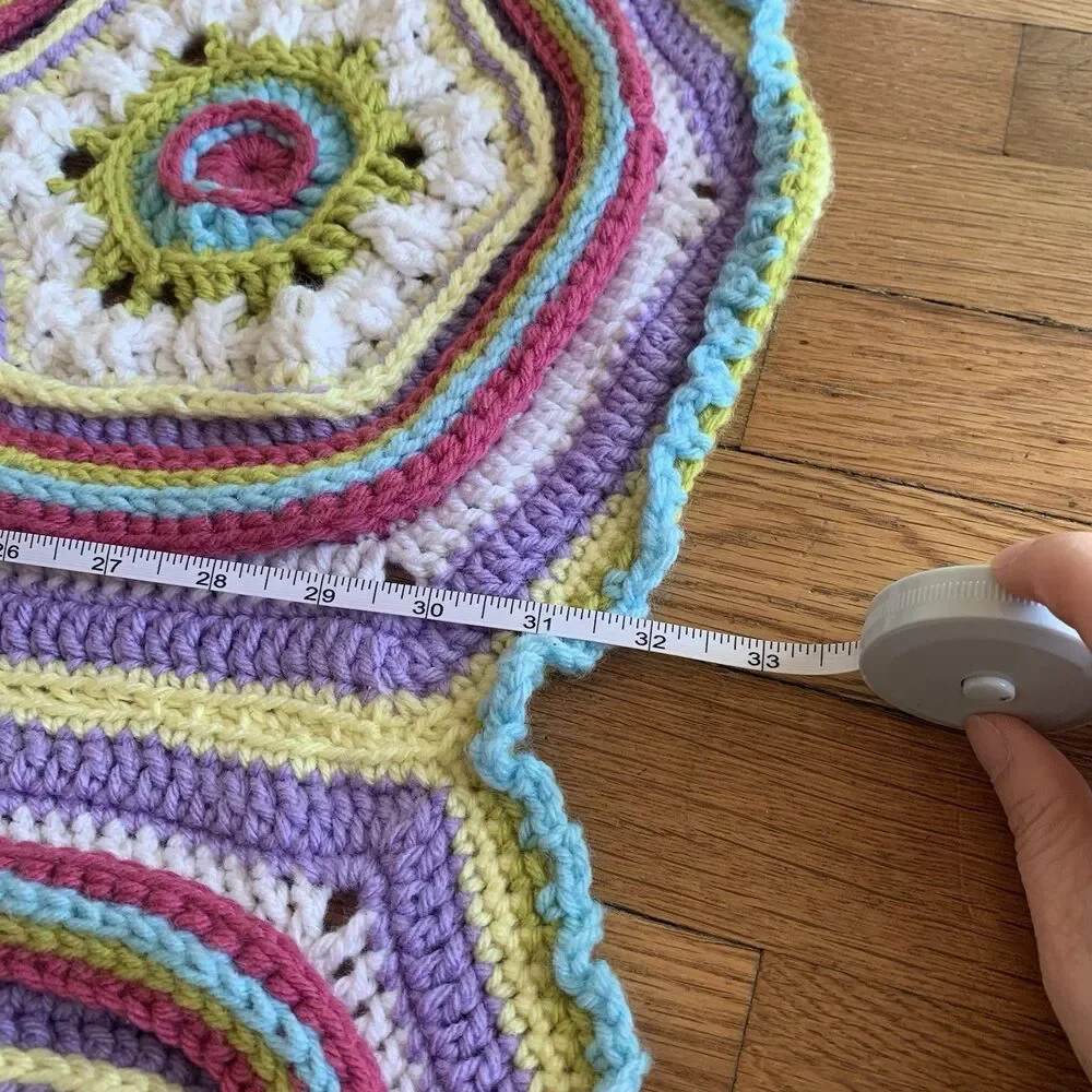 Granny Square Octagons Cotton Crocheted Afghan approx. 32x45” Multicolored Wheel